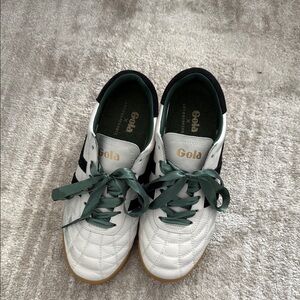 Gola White and Black Sneakers with Green Laces